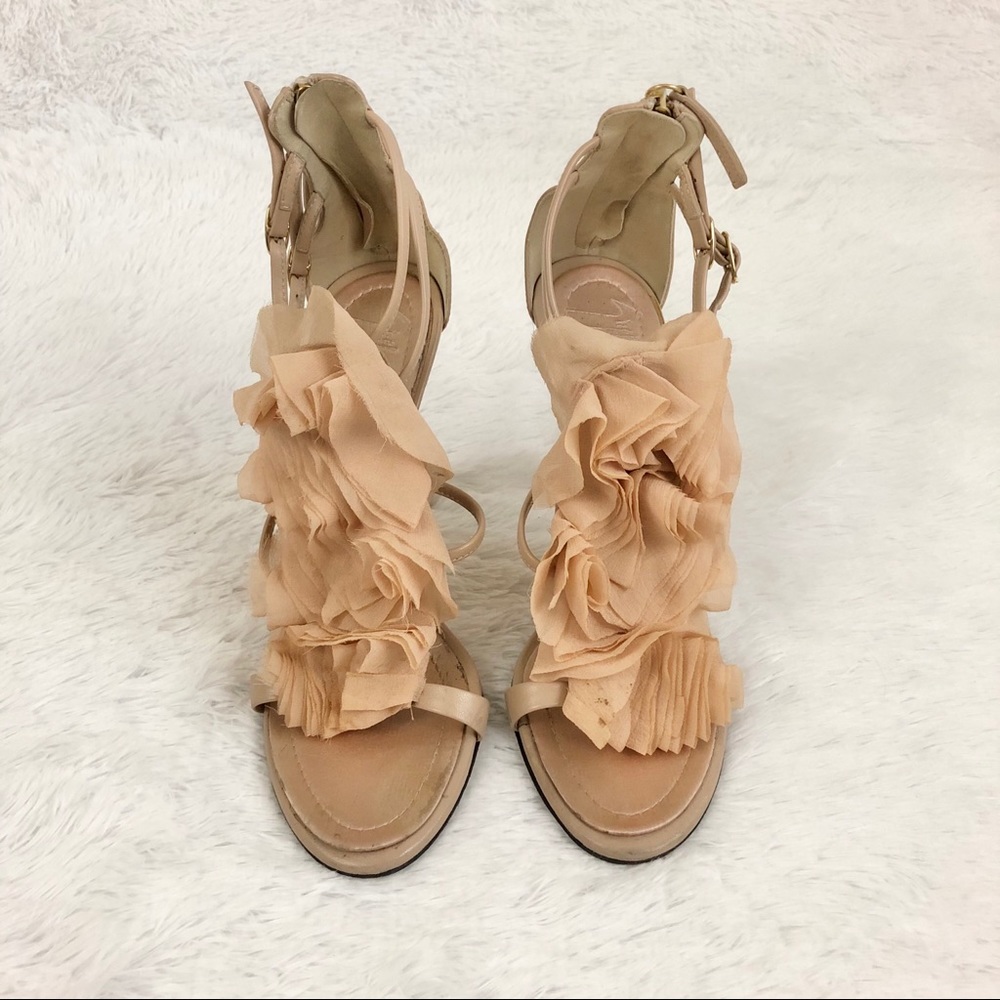 Giuseppe Zanotti Nude Chiffon Rosette Zip Sandal